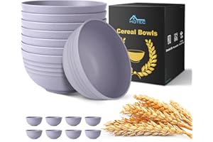 HOTEC BPA Free Unbreakable Wheat Straw Cereal Bowls - Microwave & Dishwasher Safe Soup and Salad Bowls, Set of 8, 26oz, Purpl