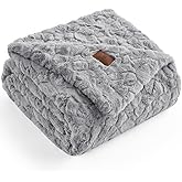 Cozy Bliss Faux Fur Throw Blanket for Couch, Fuzzy Soft Plush Thick Warm Fluffy Reversible Wave Textured Blanket for Sofa Bedroom Living Room, 55 * 70 Inches Grey