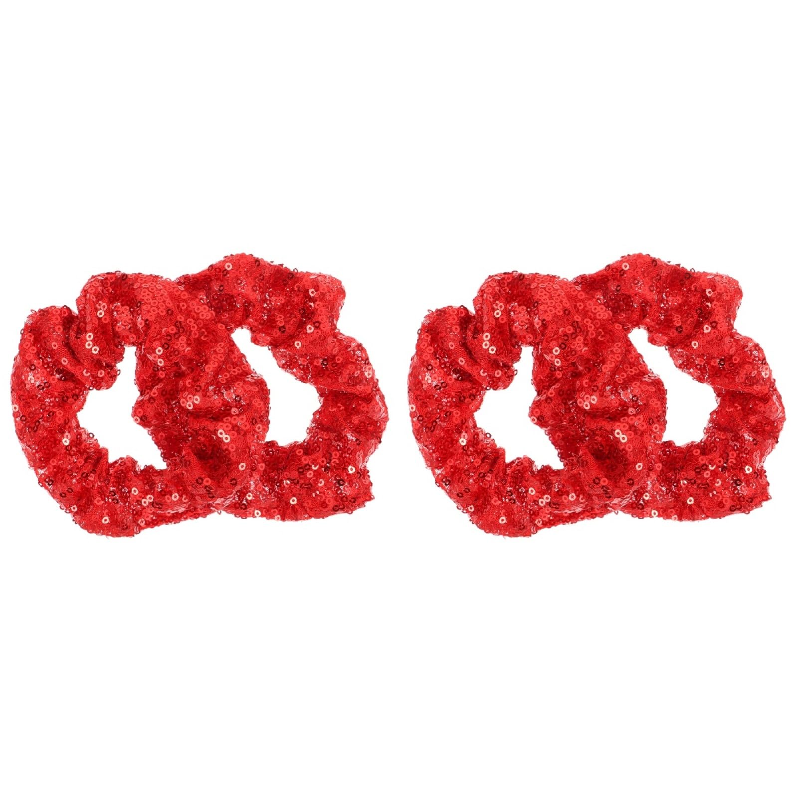 minkissy 4PCS Red Christmas Hair Ties - Sequin Hair Scrunchies Red Ponytail Holders Sparkly Sequins Scrunchies Rubber Bands for Women Girls Xmas Party ()