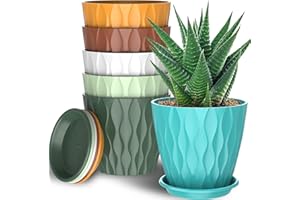 GDJUQZ 6 Pack 6 Inch Indoor Plant Pots with Drainage Holes, Outdoor Plastic Decorative Flower Pots, Garden Planters with Tray Saucers for Orchids, Violets, Succulents, Herbs, and Other Plants