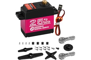 BEFFKKIP 25KG High Torque RC Servo Digital Servo Full Metal Gear Waterproof with 2 25T Servo Horn Compatible with 1/6，1/8, 1/10, 1/12 RC Car Crawler Robot Control Angle 180°