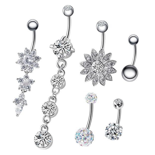 Buy NASAMA 6PCS 14G Stainless Steel Dangle Belly Button Rings for Women