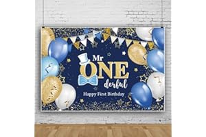Boy 1st Birthday Backdrop First Cake Smash One Year Old Birthday Background Blue and Gold Birthday Mr. Onederful Party Suppli