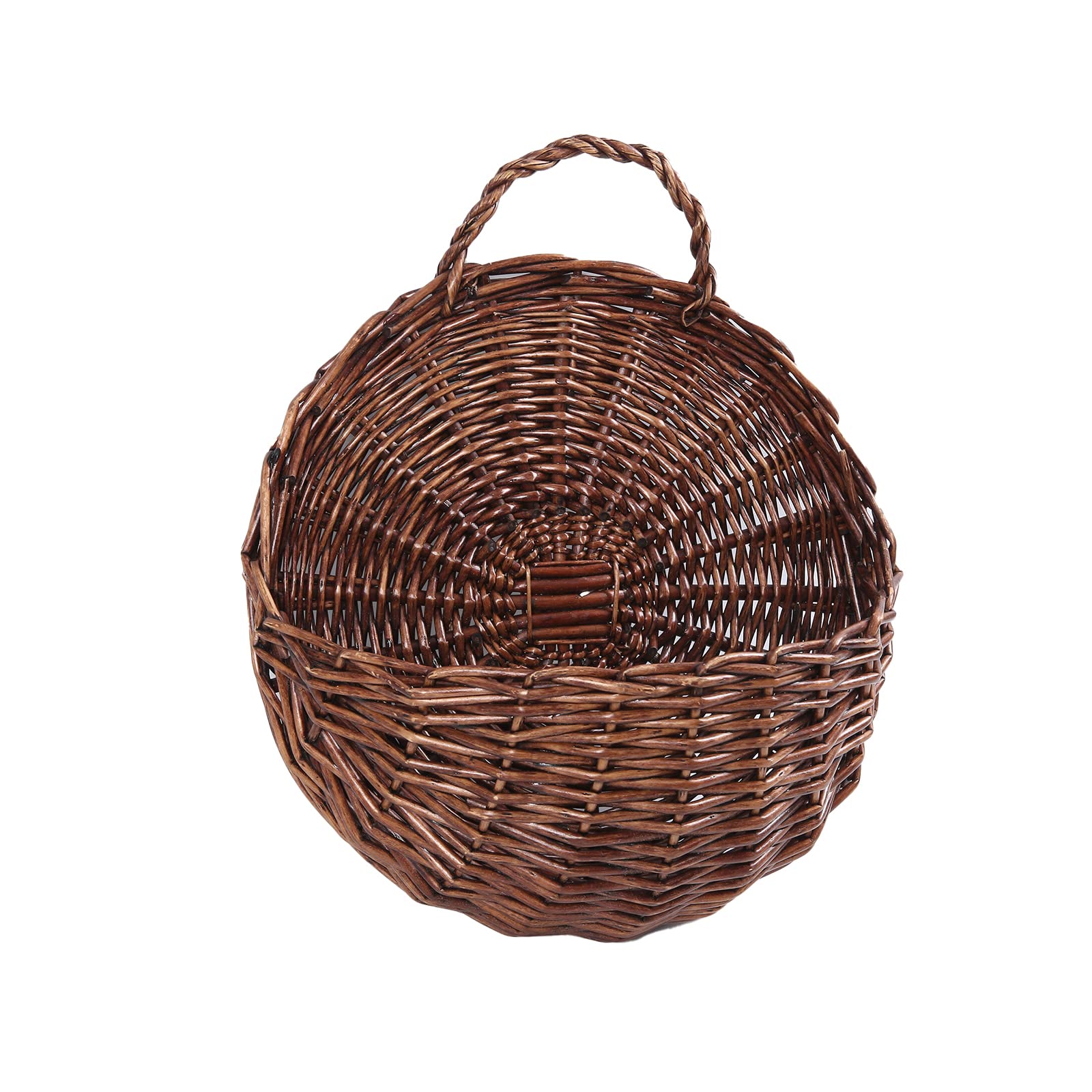 Photo 1 of ***Missing handle** JJSQ Handmade Woven Wicker Hanging Storage Basket, Wall Decorations for Home Garden Wedding, Brown, 14.2×11.8×4.7 inch