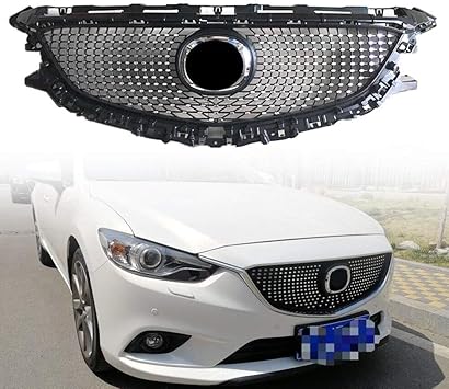 Amazon 車のフロントグリルabsダイヤモンドアッパーバンパーグリル 14 15 16 マツダ 6 アテンザgj Gl グリル 車 バイク