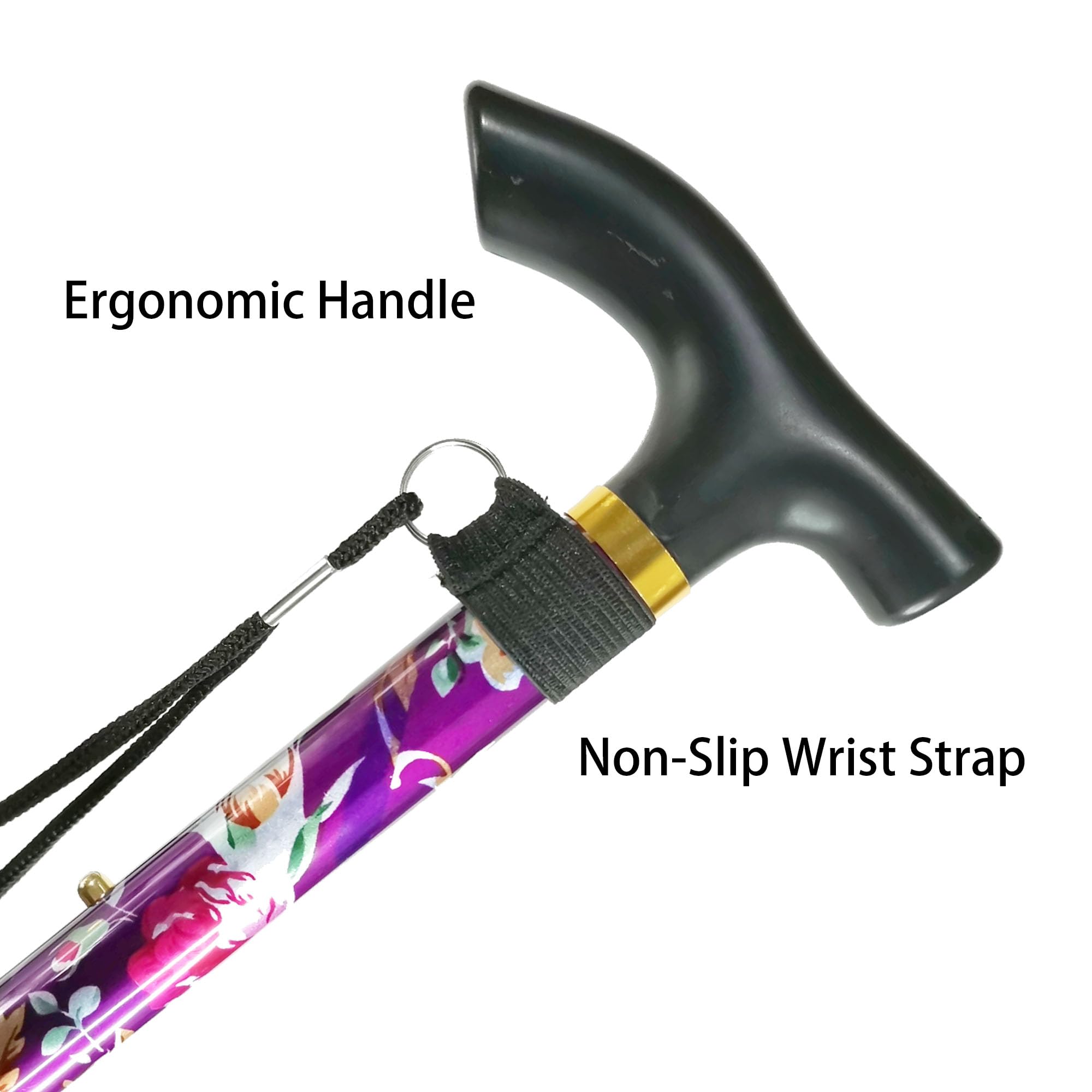 Folding Cane, 5-Level Adjustable Height Lightweight Portable Foldable Walking Canes with Wrist Strap and T Handle for Men Women Seniors