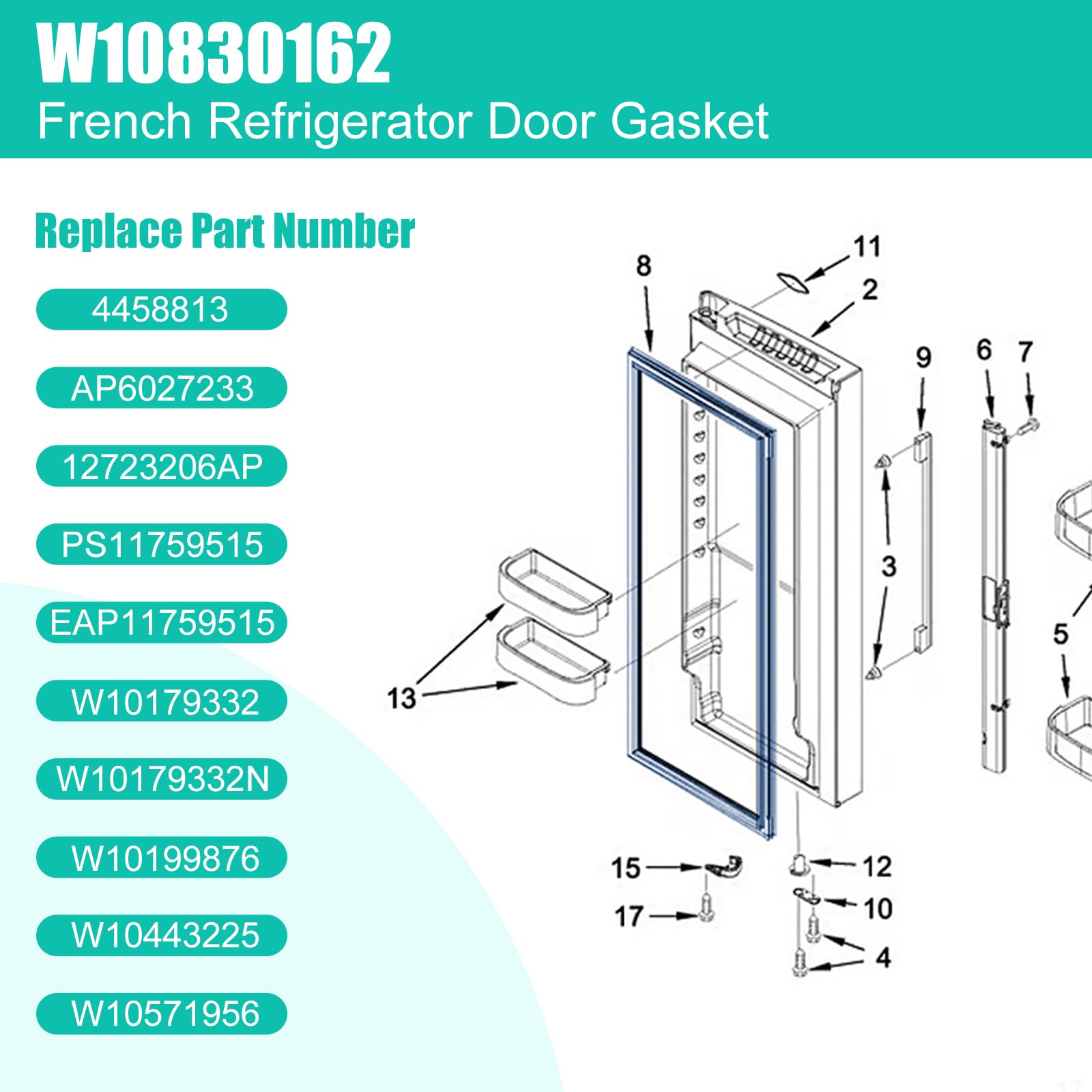Upgraded W10830162 Refrigerator Door Gasket Replacement Compatible with Whirlpool Kenmore KitchenAid Refrigerator, 39.7