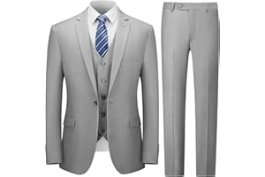Cooper & Nelson Men's Suit Slim Fit, 3 Piece Suits for Men, One Button Solid Jacket Vest Pants with Tie, Tuxedo Set