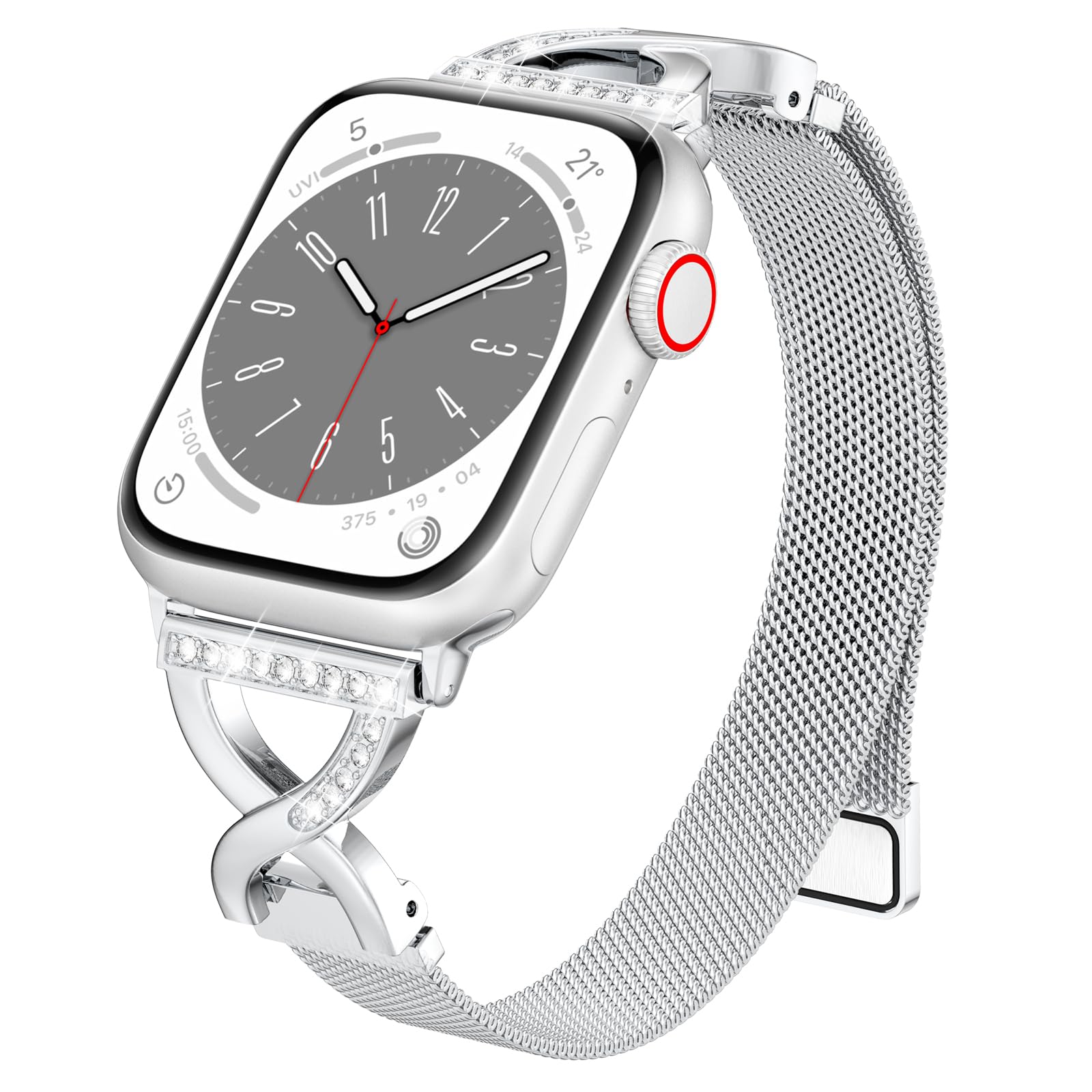 Photo 1 of BRG Thin Mesh Loop Compatible with Apple Watch Bands for Women 40mm 41mm 38mm 42mm Series 10 9 8 7 6 5 4 3 2 1 SE, Metal Magnetic Stainless Steel Strap with X-Shape Diamond Clasp for iWatch Bands