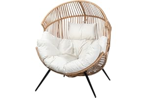 JAMFLY Egg Chair Wicker Outdoor Chairs, Oversized Patio Chair Oversized Lounger Chair with Cushion for Indoor Living Room, Bedroom, Outside Patio Backyard Balcony, Beige