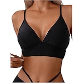 SOLY HUX Women's Bikini Top Spaghetti Strap V Neck Bathing Suit Tops Swimsuit