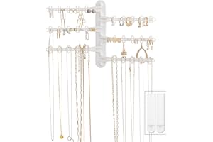 All Hung Up 6-Tier 6" Wall Jewelry Organizer, Command Strips included for Easy Hanging, 120 Hole Earring Organizer, Necklace Organizer, Bracelet Holder, Ring Holder, Rotating Branches, White