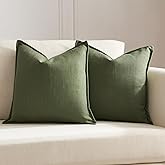 Set of 2 Olive Green Pillow Covers 18 x 18 inches Neutral Pillow Covers Linen Flange Edge Throw Pillow Covers for Neutral Home Decor