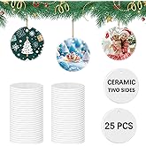 25 PCS Sublimation Ceramic Ornament Blank 3 inch White Round Christmas Ceramic Decoration Crafting DIY Personalized Home Decor Bulk Two-Sided Printed