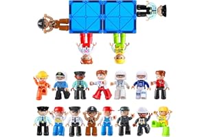FEOXIALY Large Magnetic People Figures for Kids-15pcs,3”Community Helpers Toys People Set Perfect for Magnetic Tiles Building Blocks for Toddlers Boys Girls Ages 3 4 5 6 7+,Creative Magnet Toys Expansion Pack