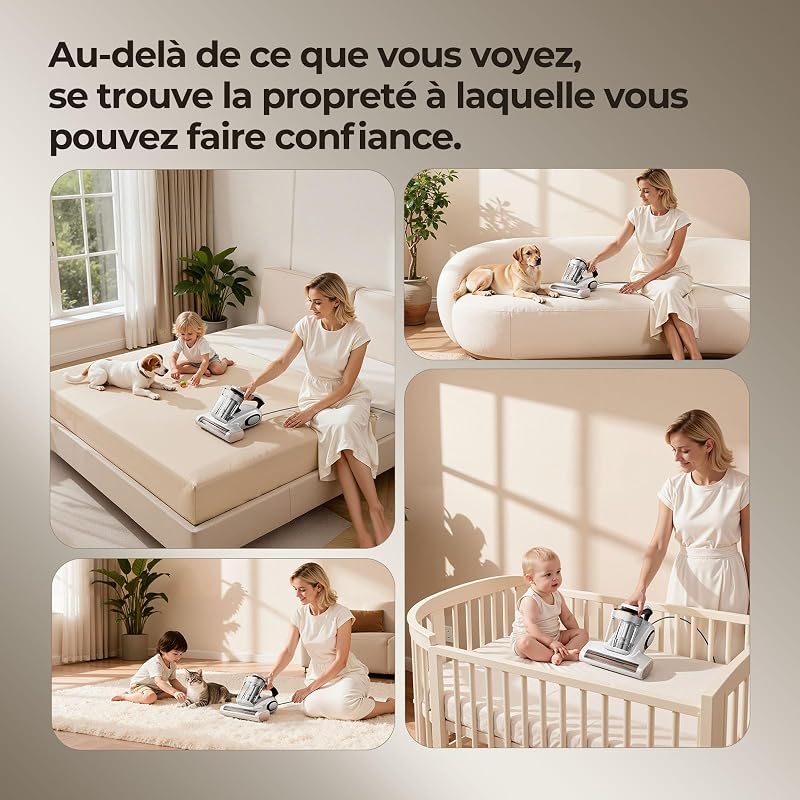 J300 Aspirateur Matelas: Anti-Acariens et Poils d'animaux, Capteur Intelligent et Lampe UV, 500W pour Lit et Canapé, Élimine Les Allergènes — photo 8 sur 8