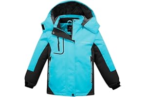 FARVALUE Girls Waterproof Ski Jacket Windproof Winter Coat Warm Fleece Snow Coat Outdoor Raincoats Hooded