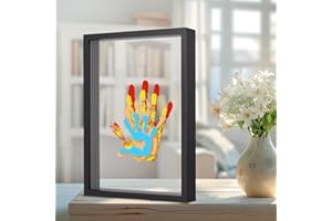 ALHROEUO Family Handprint Kit, DIY Baby Hand Print Kit-Father's Day Gift - New Parent Gifts Ideas Hand and 4 Sheets Footprint Keepsake Kit with Baby-Safe Paint(Black)