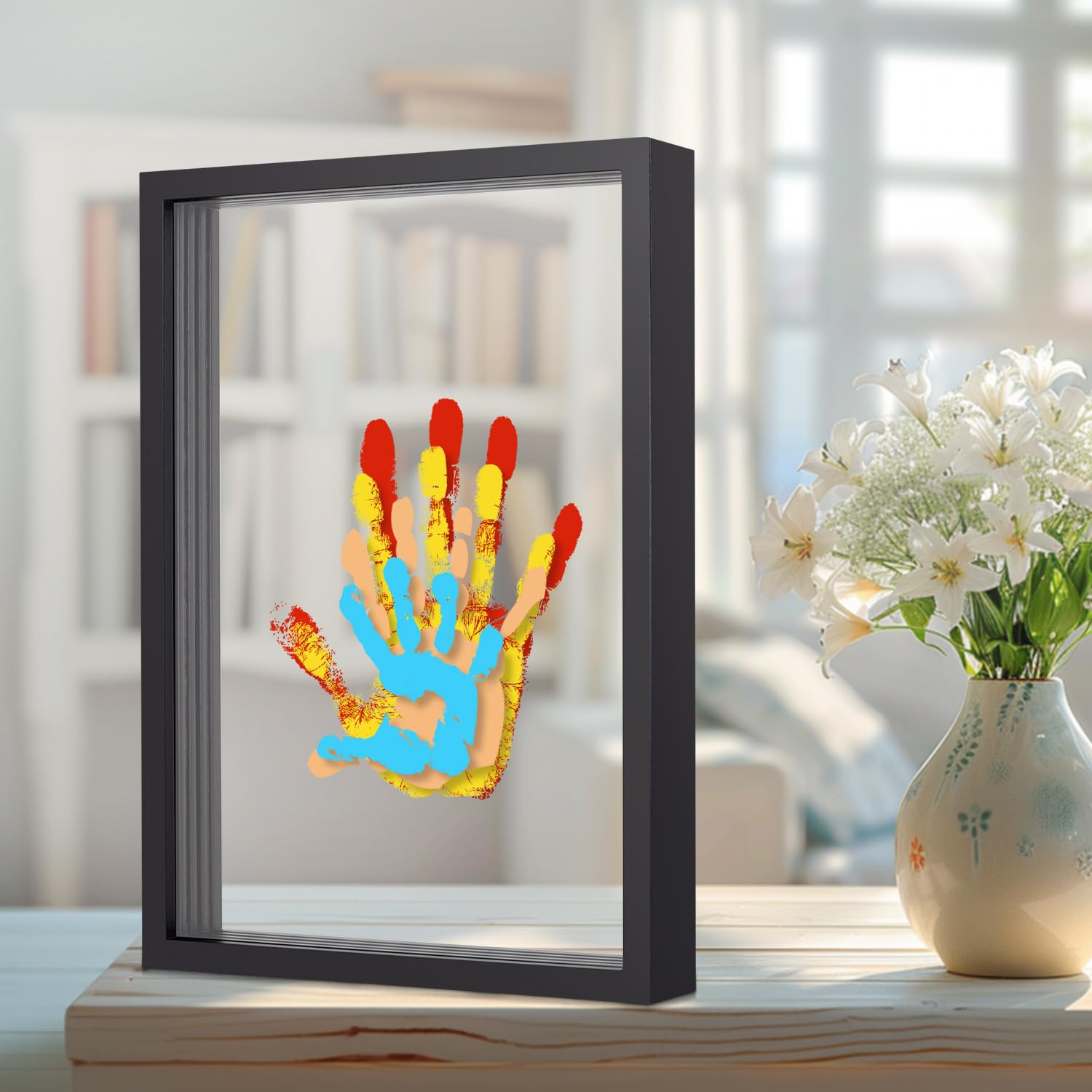 Photo 1 of Family Handprint Kit, DIY Baby Hand Print Kit-Father's Day Gift - New Parent Gifts Ideas Hand and 4 Sheets Footprint Keepsake Kit with Baby-Safe Paint(Black)