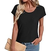 LONGYUAN Womens Summer Shirts Crewneck Short Sleeve Tunic Tops 2026 Dressy Casual Cap Sleeve Blouses