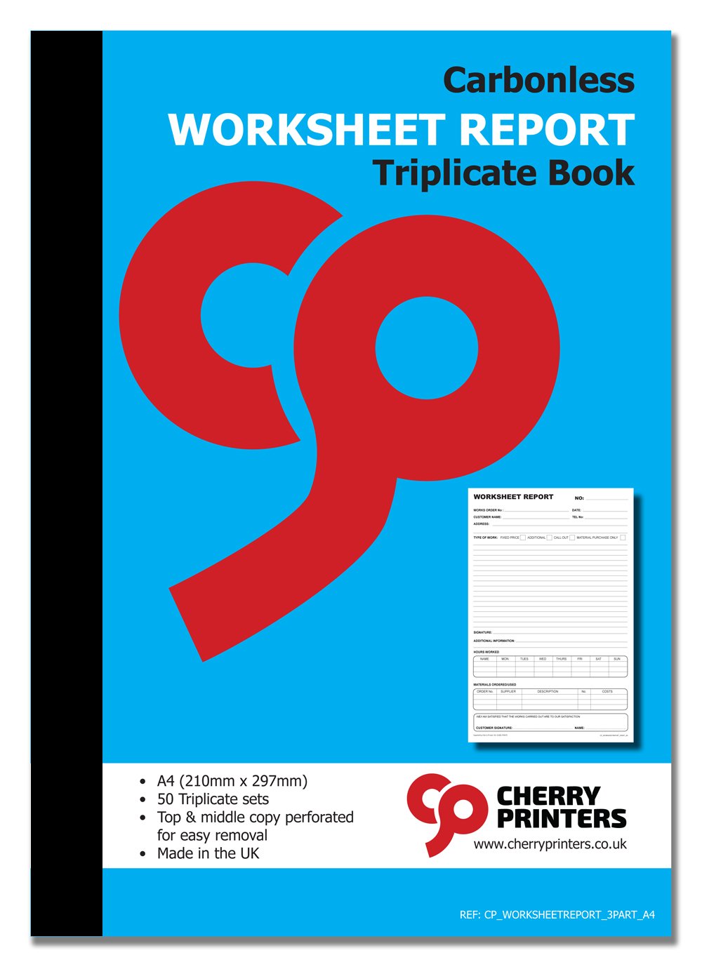 Cherry Printers Carbonless NCR Worksheet Report Triplicate Book A4 50 Sets