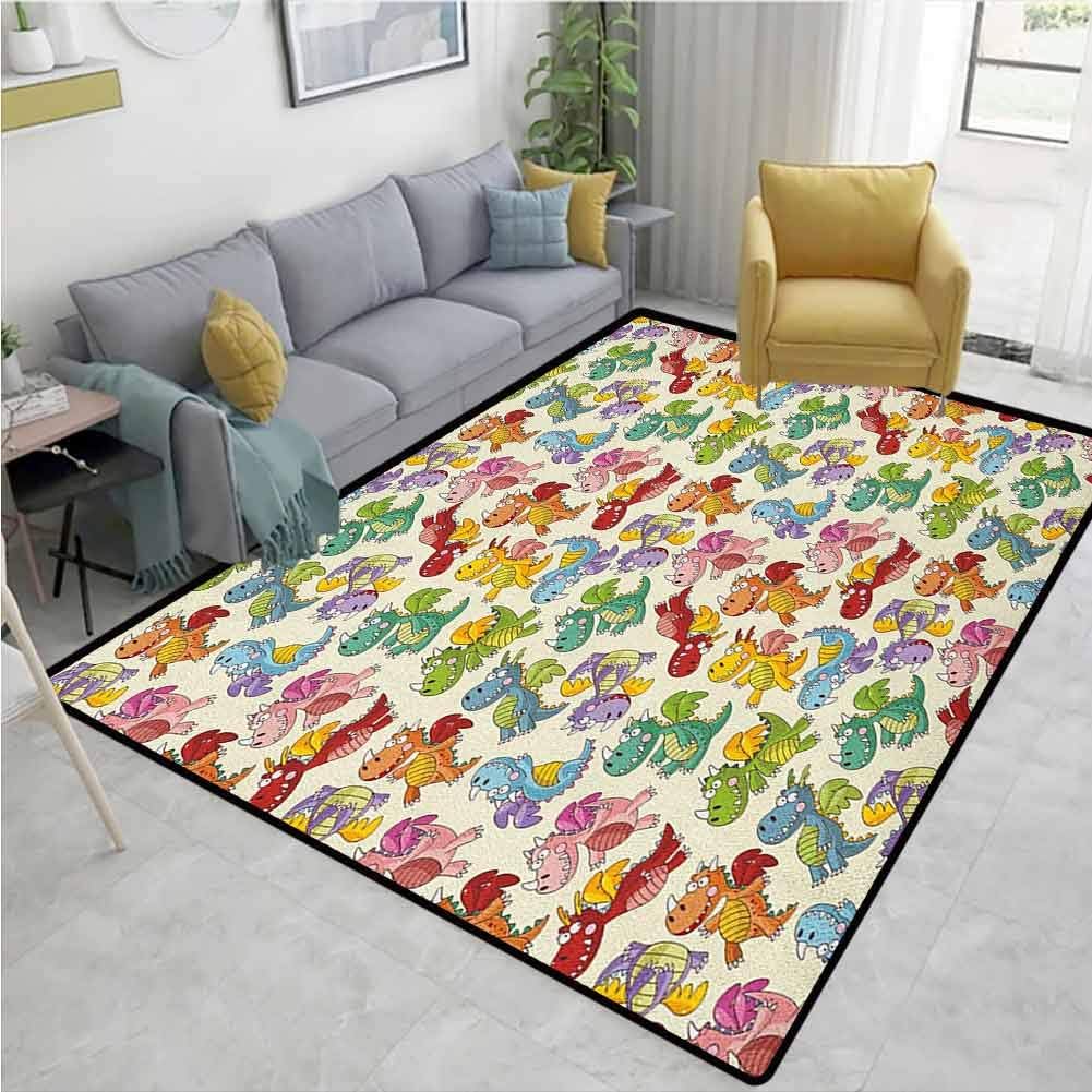 Kids Print Area Rug Underlay, Cartoon Fire Dragons Silly Expressions