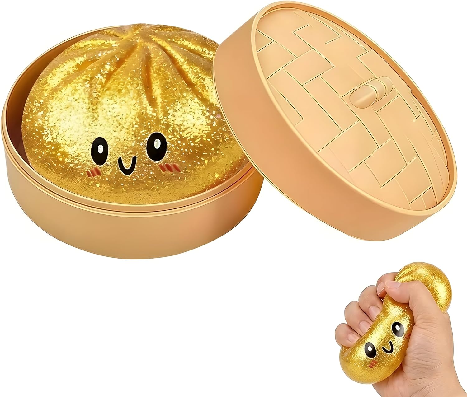 2026 New Mystery Dumpling Squishy with Steamer Box, Glitter Dumpling Squishy Slow Rising Stress Relief Squeeze, Soft Dumpling Squishy Desk Accessory Novelty Gift