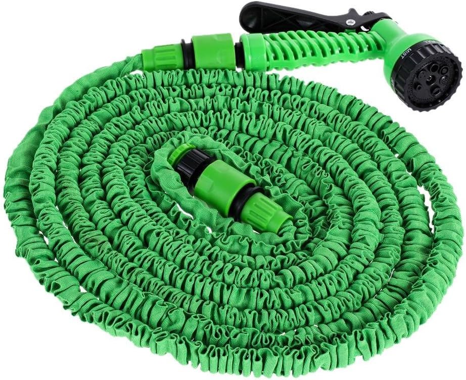 Expandable Garden Water Hose Pipe, 25FT / 50FT / 75FT / 100FT / 125FT / 150FT 3 Times Expanding Flexible Magic Lightweight Hose with 7 Professional Modes Spray Gun For Washing Car/ Watering Flowers/ Vegetables/ Cleaning Windows/ Floor (50FT / 15M, Green)