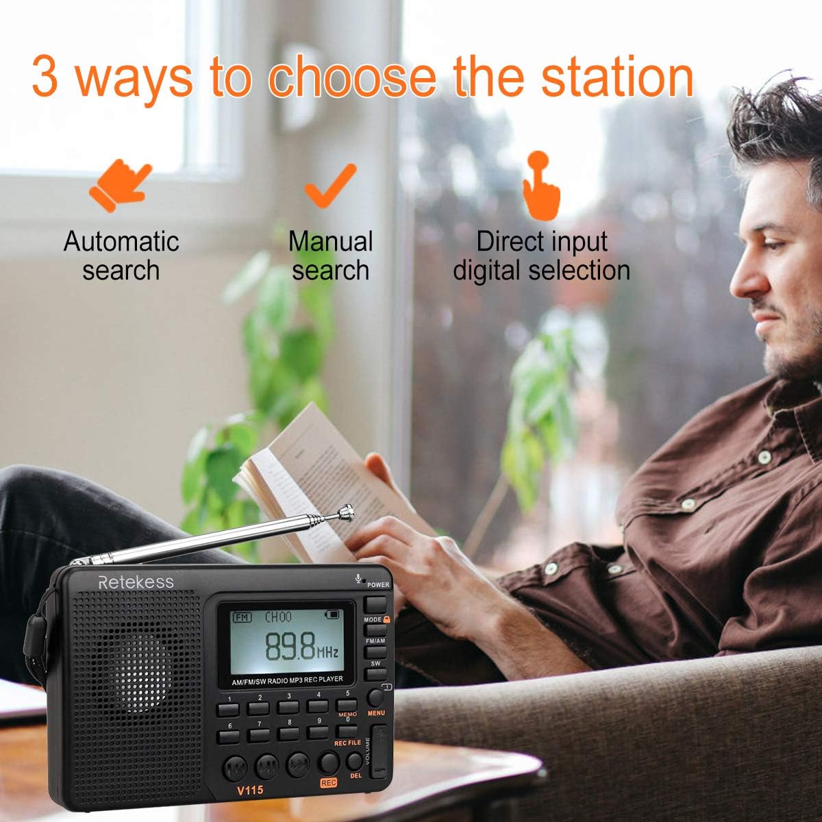 Retekess V115 Portable AM FM Radio with Shortwave Radio MP3 Player Digital Record Support Micro SD TF Card Sleep Timer and Rechargeable Battery(Black): Electronics