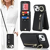 DEYHU for iPhone 14 Plus Phone Case with Card Holder and Strap for Women, Crossbody Bag with Ring Stand Zipper Wallet Case for Apple14Plus Purse - Black