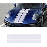 LANZMYAN Car Hood Racing Body Stripe Vinyl Decal（2PCS,White） | Universal for SUV Sedan,Modified Exterior Decoration Accessories,No-Drill Install