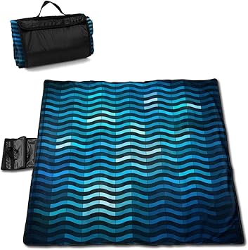 Amazon レジャーシート ピクニックシート 背景 ブルー 紺色 グラデーション 葉書 波柄ビーチシート 145cm 150cm 厚手 防水 折りたたみ 簡単収納 持ち手つき 遠足 公園 海辺 瑜伽 山登り おしゃれ サクラ雑貨屋 レジャーシート
