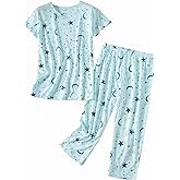 Inadays Womens Cotton Pajama Sets Short Sleeve Top With Capri Pants 2 piece sets for Women Summer Pajamas Lounge Set