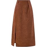 winkbay Women's Corduroy Midi Skirt Vintage High Waisted Slit Dressy Casual Work Skirts