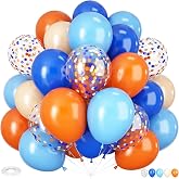 HILAVO Blue and Orange Balloons, Royal Light Blue and Orange Beige Balloon | 60PCS 12 Inch Confetti Balloons for Kids Space Theme Party Baby Shower Birthday Graduation Party Decoration