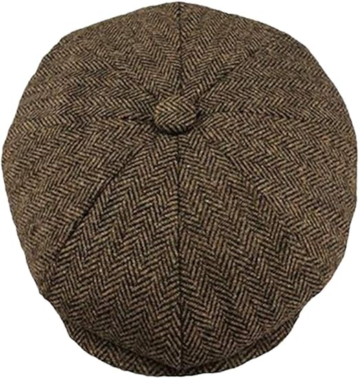 Wool Caps Men Herringbone Flat Caps Cap Woolen Golf Driving Hats Brown