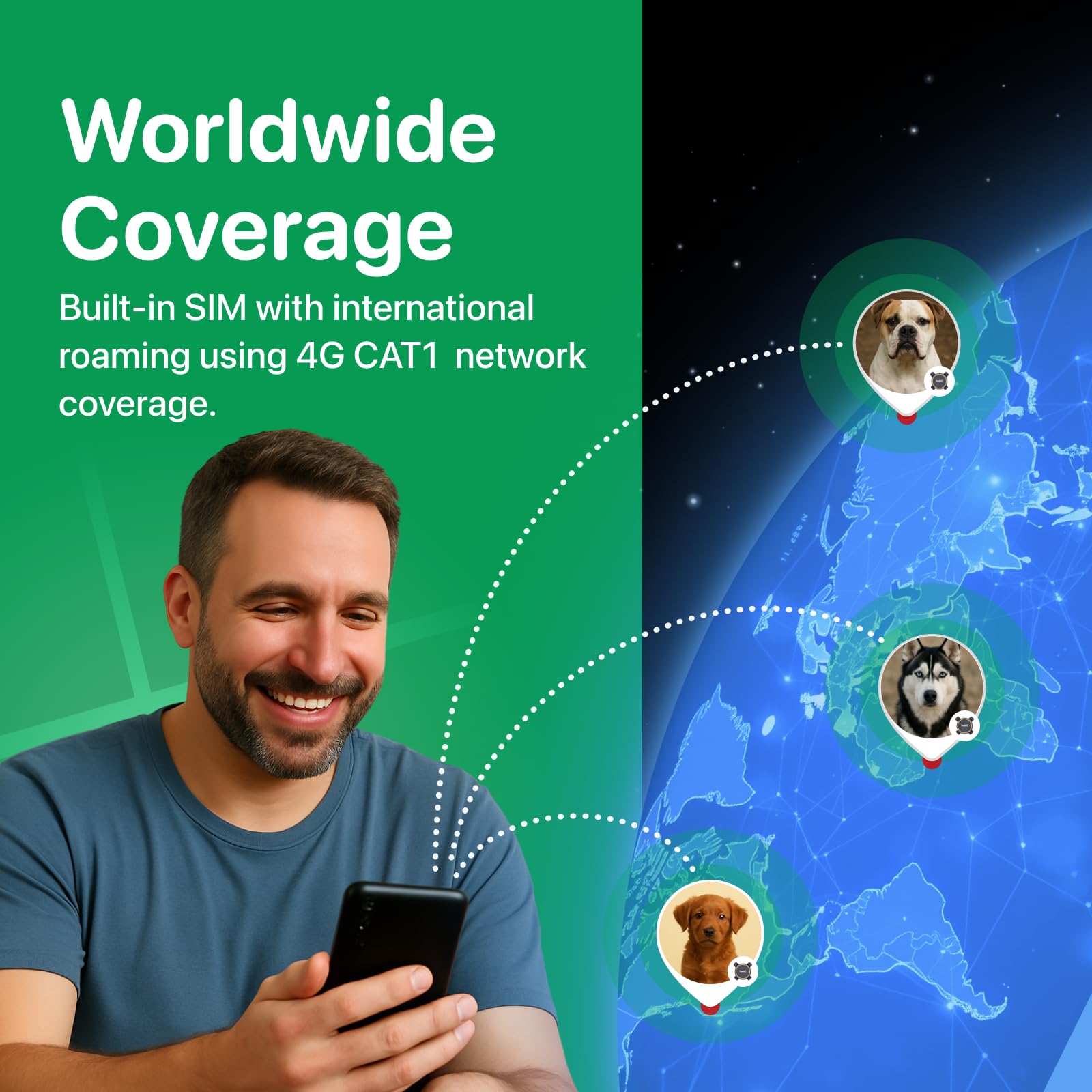 Dog GPS Tracker - Real-Time Tracking Device - Smart Alerts & Geo-Fence - Collar-Compatible, Waterproof - Long-Life Battery - App Works with iOS & Android (Subscription Required) (Tracker for Dogs)