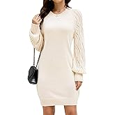 ZLIGXEA Sweater Dress for Women Long Sleeve Crewneck Ribbed Knit Mini Dresses 2025 Fall Casual Pullover Oversized Sweaters