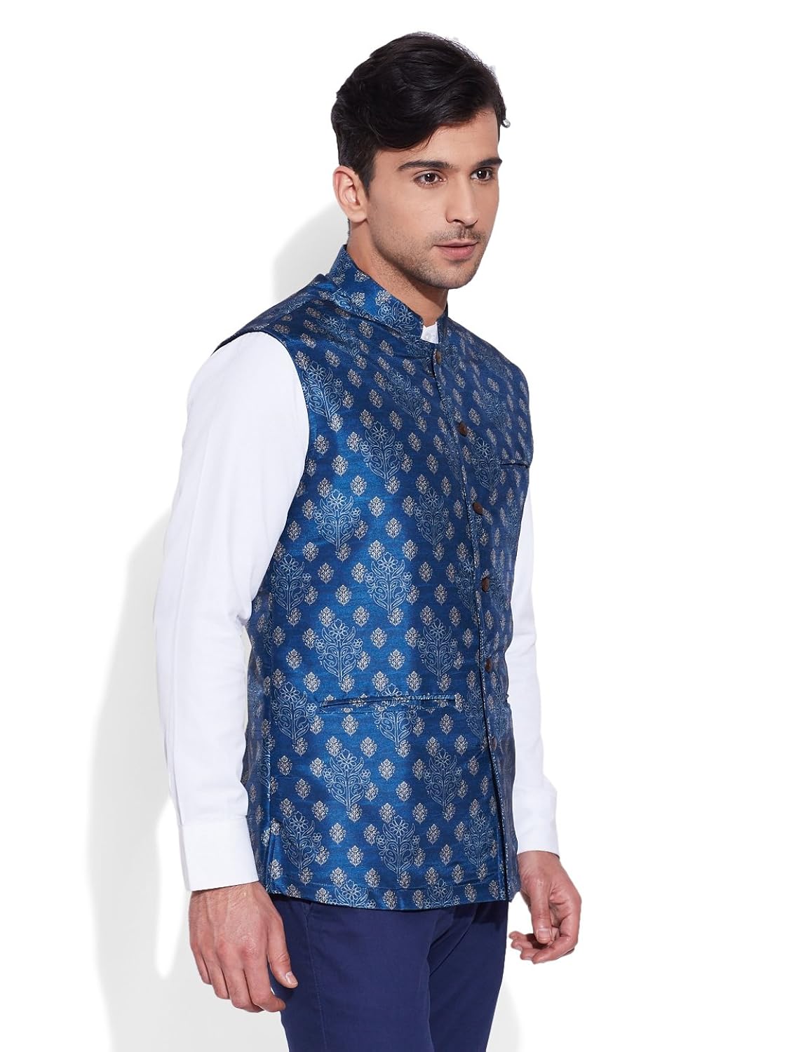 very me men's designer blue digitally printed nehru jacket