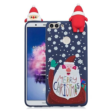 Huawei Mate Enjoy 7S Xmas Hülle, Blau Huawei Enjoy 7S/P Smart Handyhülle HUDDU Transparente Weihnachten Schutzhülle TPU Silik