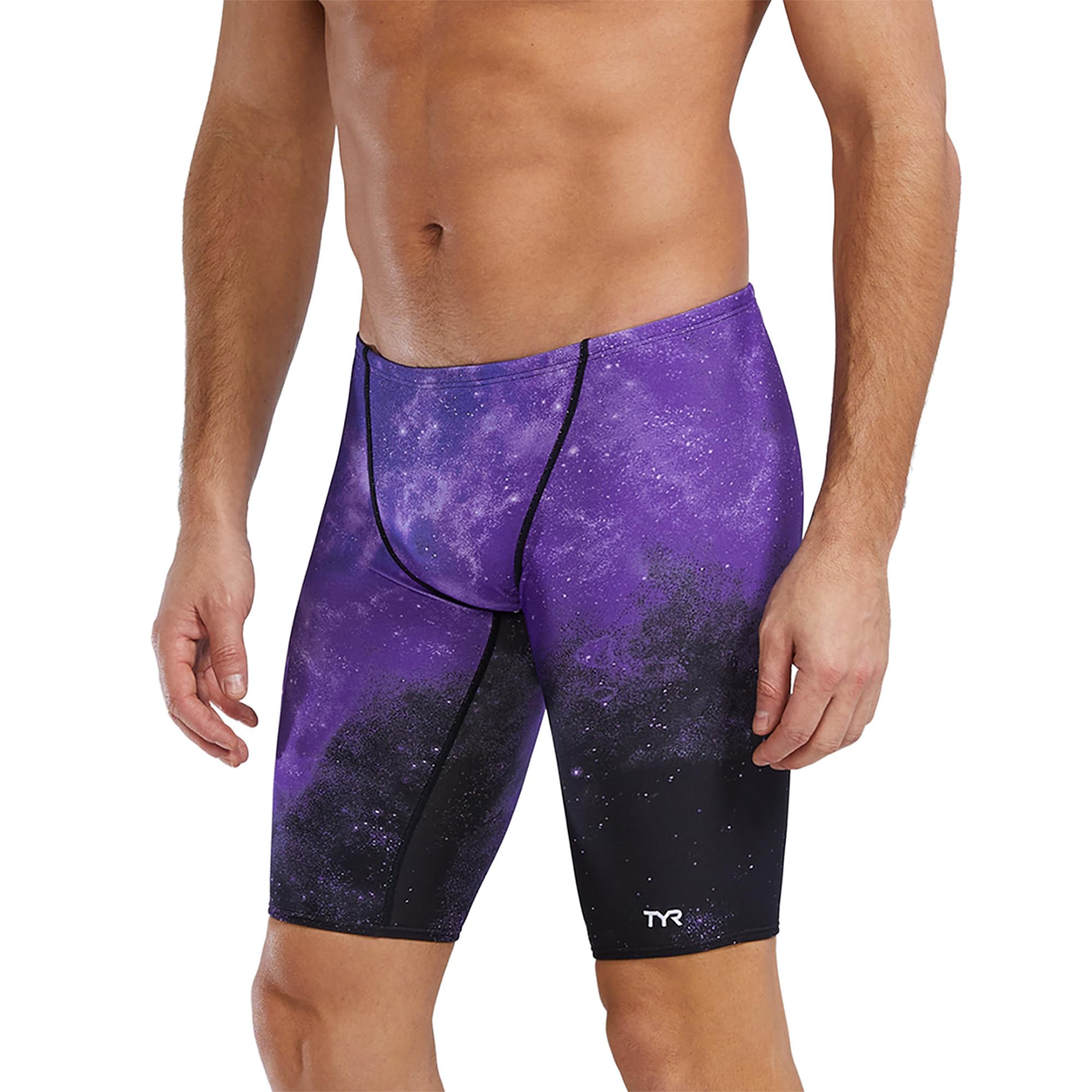 TYR Durafast Elite Swim Jammers for Men - Competition Swimwear with Championship Cut, Ultra-Durable Compressive Fabric - Jammer Briefs for Training, Racing, Recreation, Purple/Starborne Image