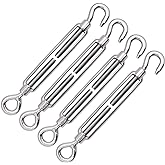 AOKOLL 5/16 Inch Turnbuckle Hook & Eye M8 Turnbuckles for Wire Rope Tension, 304 Stainless Steel (M8)