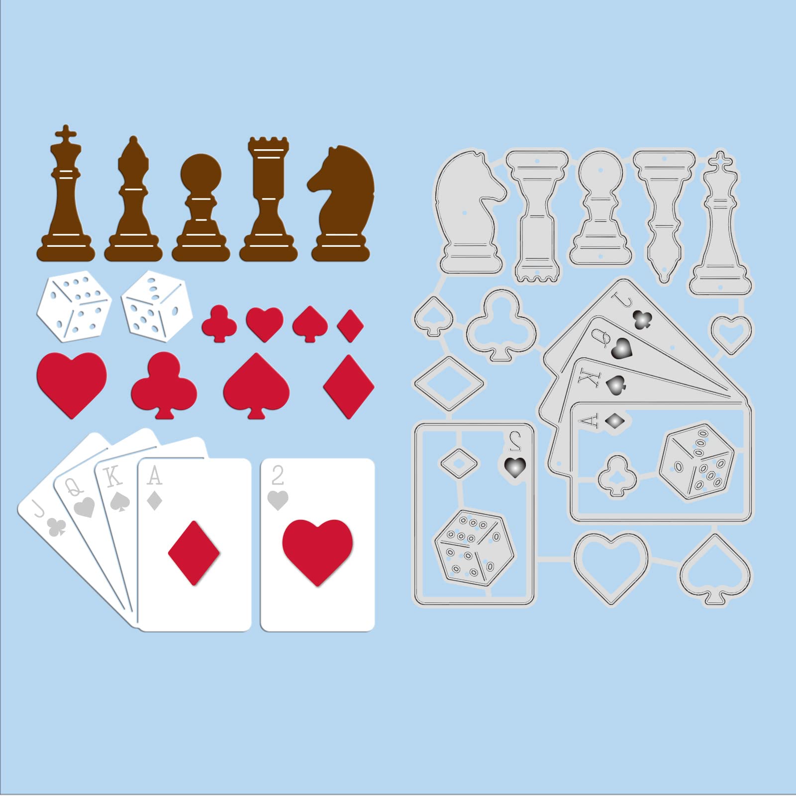 GLOBLELAND Playing Cards Chess Metal Cutting Dies Puzzle Game Carbon Steel Die Cuts Stencil Template for Scrapbook Embossing Album Paper Card Making
