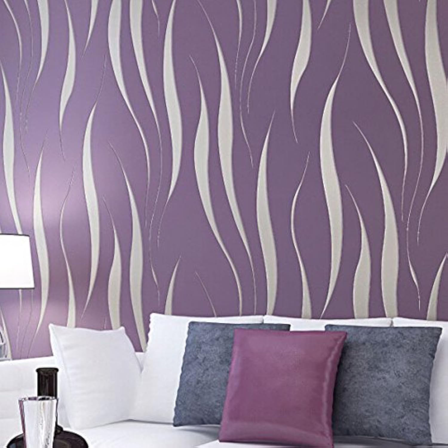 YangYun Home Decoration Modern Simple Stylish 3D Stereoscopic Wave Stripes TV Background Living Room Non-Woven Wallpaper Purple Color 0.53m(1.73'W) x 10m(32.8'L)=5.3m2 (57sq.ft)
