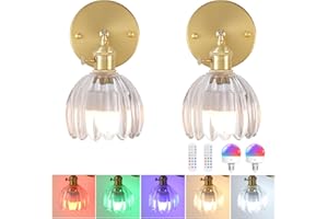 Shenmoyl Vintage Battery Operated Wall Sconces Set of 2 with Clear Tulip Glass Lampshade Wireless Rechargeable Battery Powere