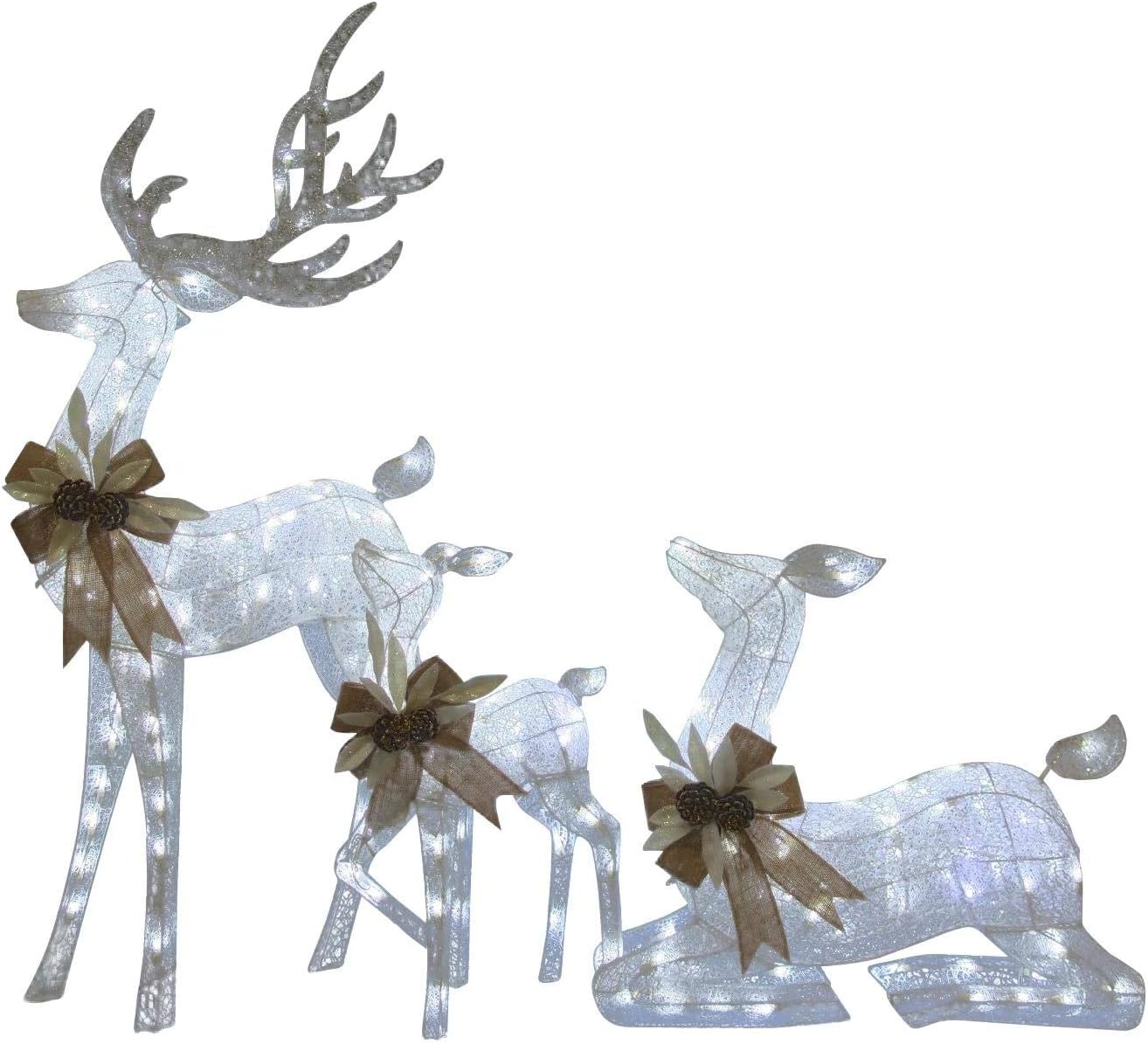 KING OF CHRISTMAS Sparkling Glitter Deer Family with 240 Cool White LED Twinkling Lights