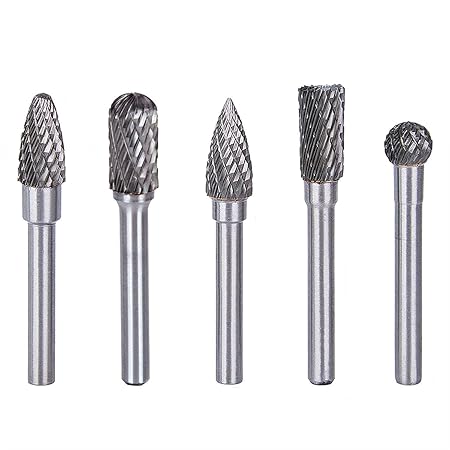 Fräser Bit,Hakkin, 5 teilig Wolframkarbid Gravur Fräser-Set Doppelschneider Kugelfräser Zylinderfräser Zapfenfräser Konusfräs