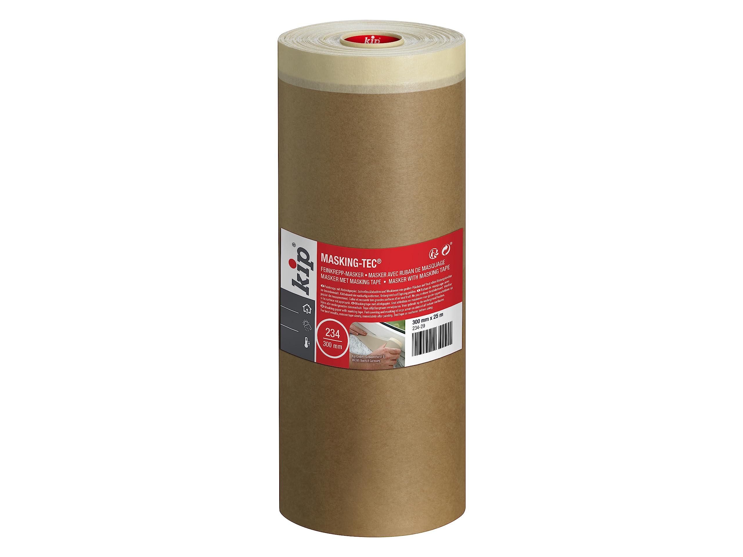 Kip Drop Cloths Pre-Taped Paper Painters Masking Film 300MM x 25M, Masker Masking Tape with Sheet, Drape for Spraying, Covering, Suitable for Decorating, Automotive, Windows Dust & Surface Protection