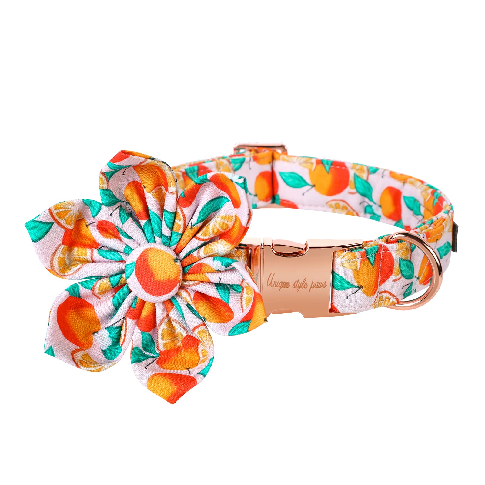 Unique style paws Pet Collar with Orange Patterns Adjustable Durable Dog Collar Flower Tie Dog Collar Pet Gift for Small Medium Large Dogs and Cats-XL