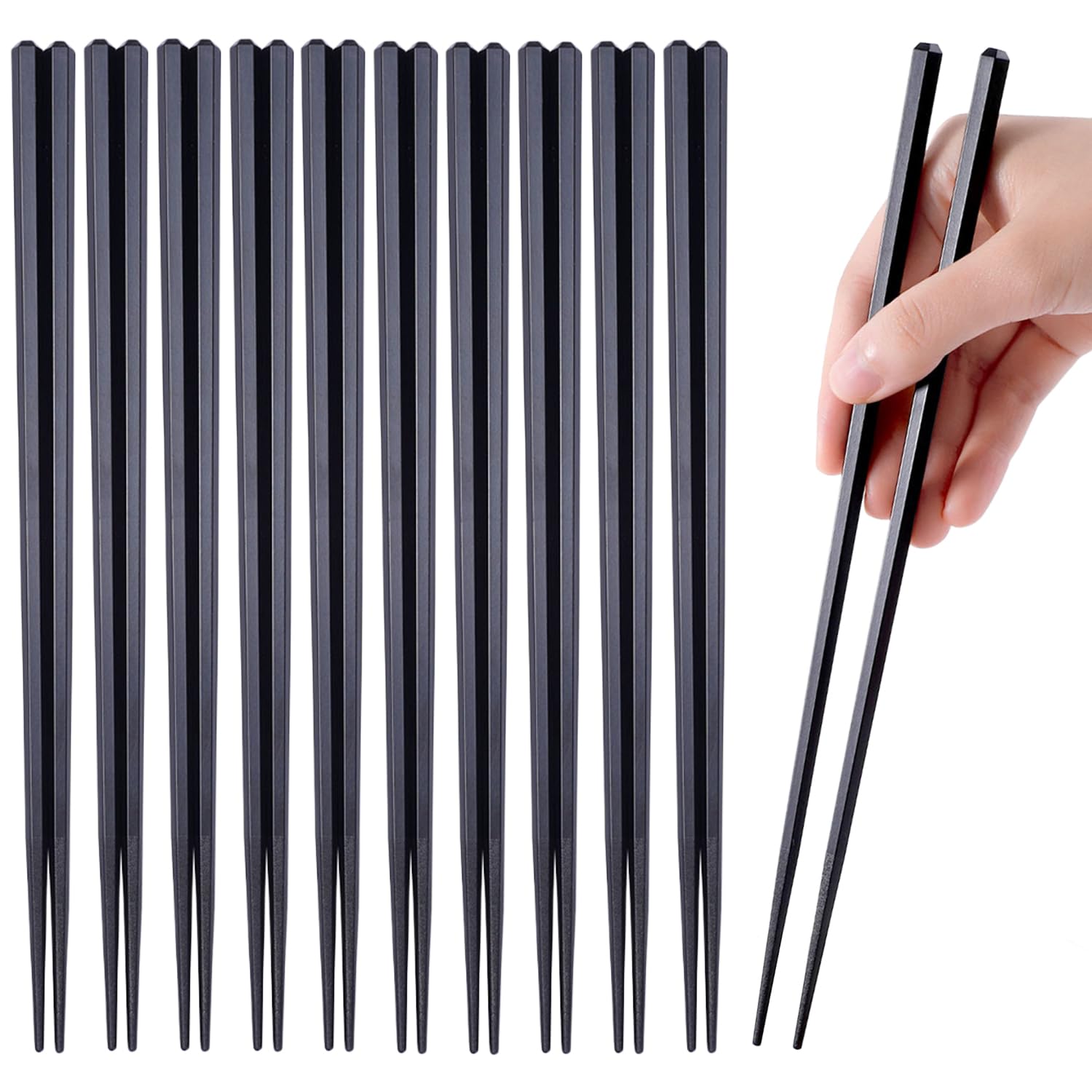 Photo 1 of 10 Pairs Fiberglass Chopsticks Non-Slip Tips, Dishwasher Safe & Reusable Japanese Korean Chopsticks for Sushi Ramen, 9.63 inch/24.5cm Chop Sticks for Family Restaurant - Black